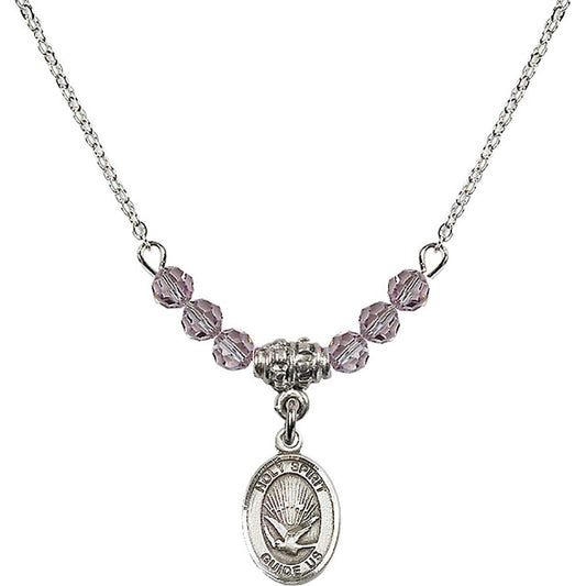 Sterling Silver Holy Spirit Birthstone Necklace with Light Amethyst Beads - 9044