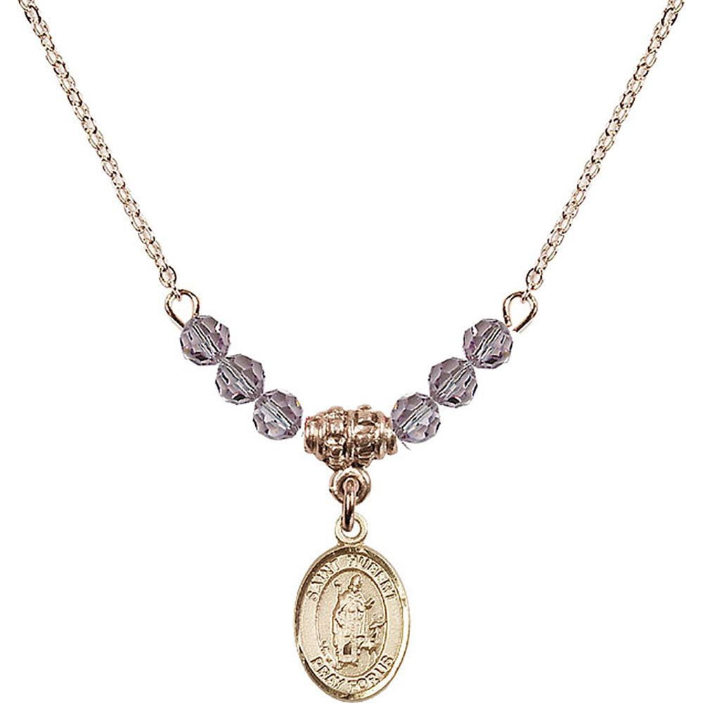 14kt Gold Filled Saint Hubert of Liege Birthstone Necklace with Light Amethyst Beads - 9045