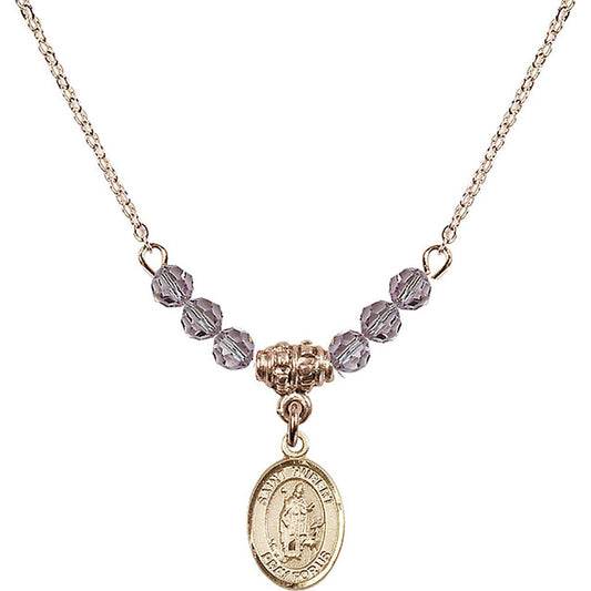 14kt Gold Filled Saint Hubert of Liege Birthstone Necklace with Light Amethyst Beads - 9045
