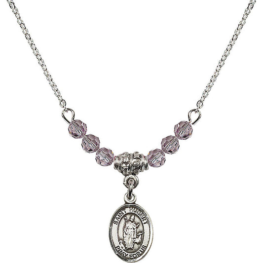 Sterling Silver Saint Hubert of Liege Birthstone Necklace with Light Amethyst Beads - 9045