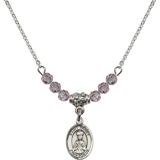Sterling Silver Saint Henry II Birthstone Necklace with Light Amethyst Beads - 9046