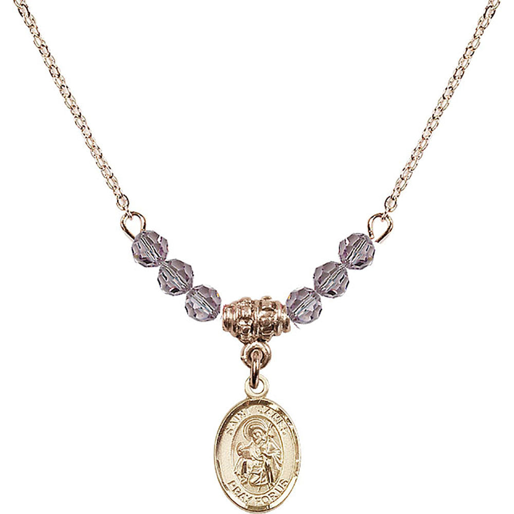 14kt Gold Filled Saint James the Greater Birthstone Necklace with Light Amethyst Beads - 9050