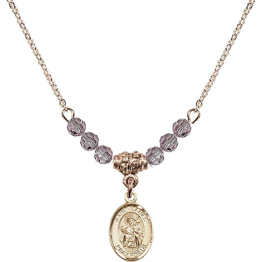 14kt Gold Filled Saint James the Greater Birthstone Necklace with Light Amethyst Beads - 9050