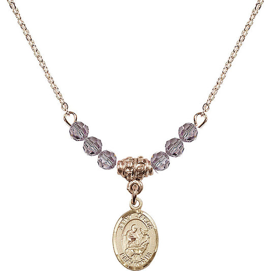 14kt Gold Filled Saint Jason Birthstone Necklace with Light Amethyst Beads - 9051