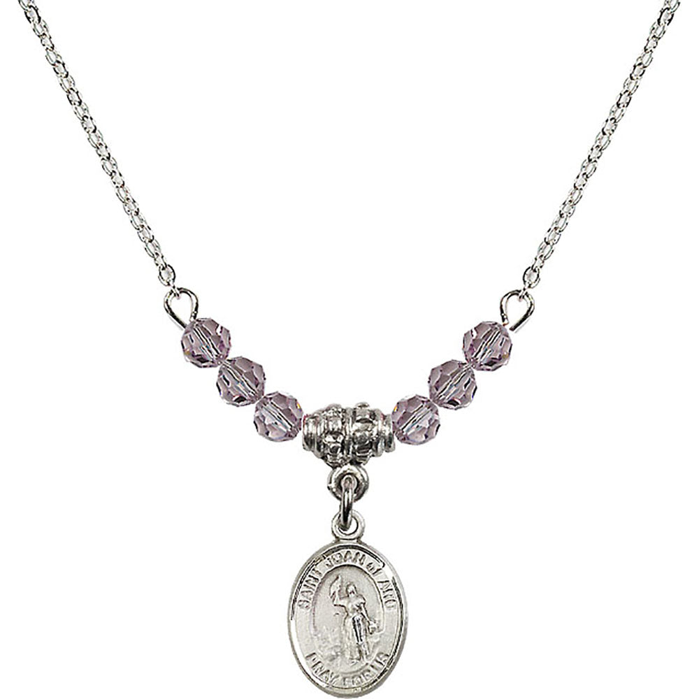 Sterling Silver Saint Joan of Arc Birthstone Necklace with Light Amethyst Beads - 9053