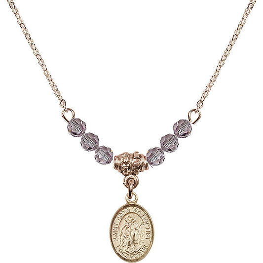 14kt Gold Filled Saint John the Baptist Birthstone Necklace with Light Amethyst Beads - 9054