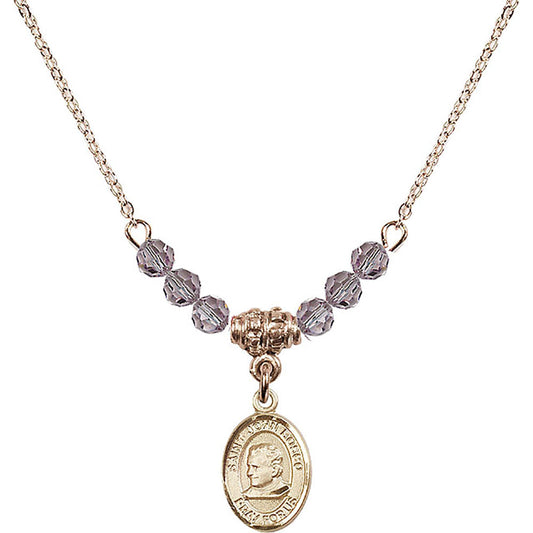 14kt Gold Filled Saint John Bosco Birthstone Necklace with Light Amethyst Beads - 9055