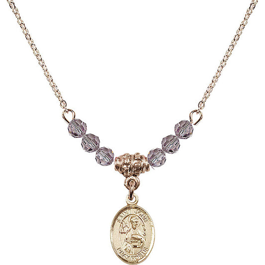 14kt Gold Filled Saint John the Apostle Birthstone Necklace with Light Amethyst Beads - 9056