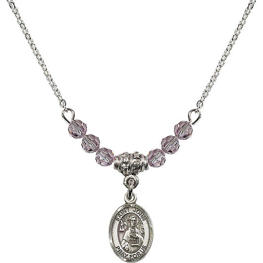 Sterling Silver Saint John the Apostle Birthstone Necklace with Light Amethyst Beads - 9056