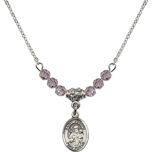 Sterling Silver Saint Joseph Birthstone Necklace with Light Amethyst Beads - 9058
