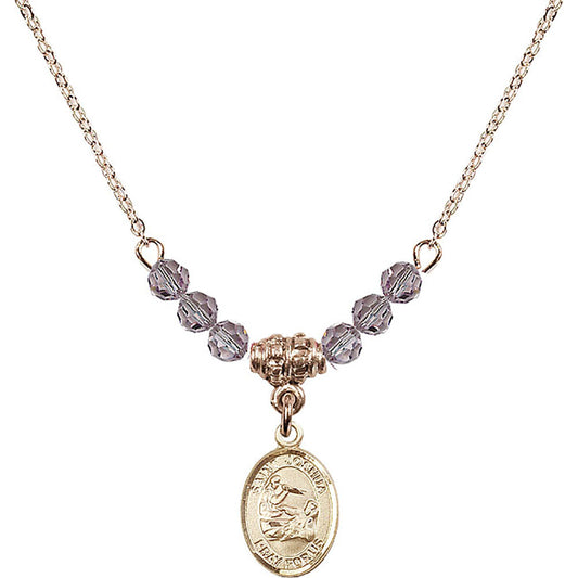 14kt Gold Filled Saint Joshua Birthstone Necklace with Light Amethyst Beads - 9059