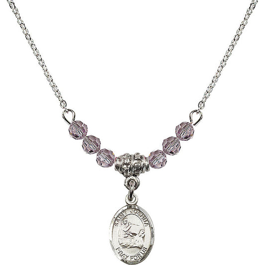 Sterling Silver Saint Joshua Birthstone Necklace with Light Amethyst Beads - 9059