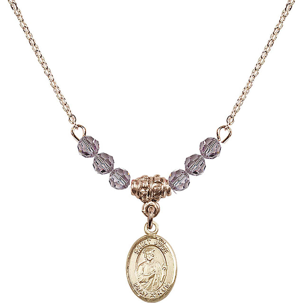 14kt Gold Filled Saint Jude Thaddeus Birthstone Necklace with Light Amethyst Beads - 9060