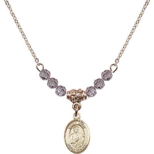 14kt Gold Filled Saint Jude Thaddeus Birthstone Necklace with Light Amethyst Beads - 9060
