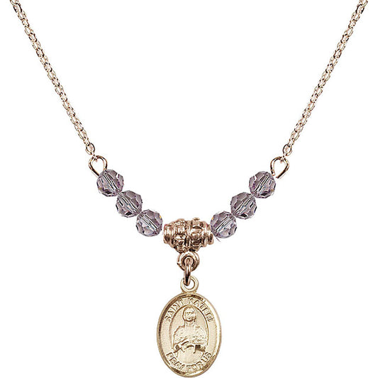 14kt Gold Filled Saint Kateri Tekakwitha Birthstone Necklace with Light Amethyst Beads - 9061