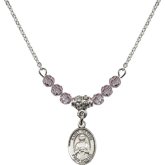 Sterling Silver Saint Kateri Tekakwitha Birthstone Necklace with Light Amethyst Beads - 9061