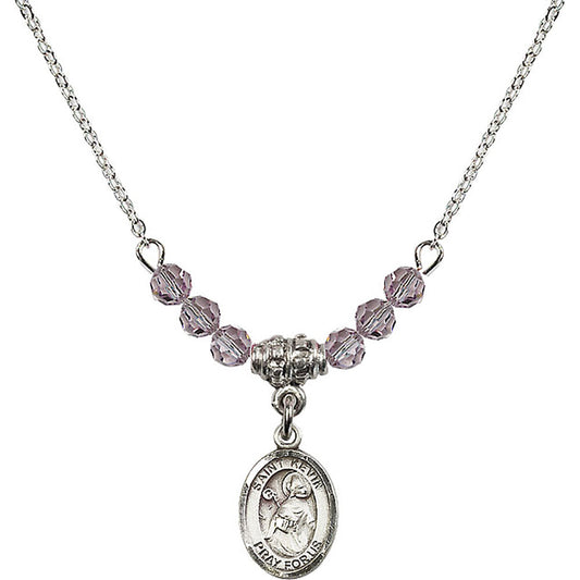 Sterling Silver Saint Kevin Birthstone Necklace with Light Amethyst Beads - 9062