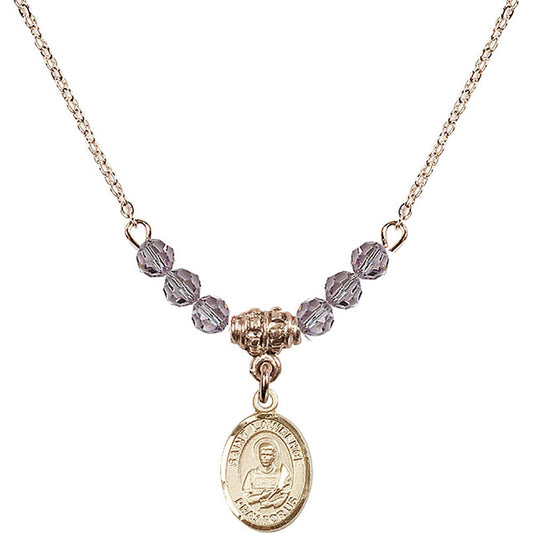 14kt Gold Filled Saint Lawrence Birthstone Necklace with Light Amethyst Beads - 9063