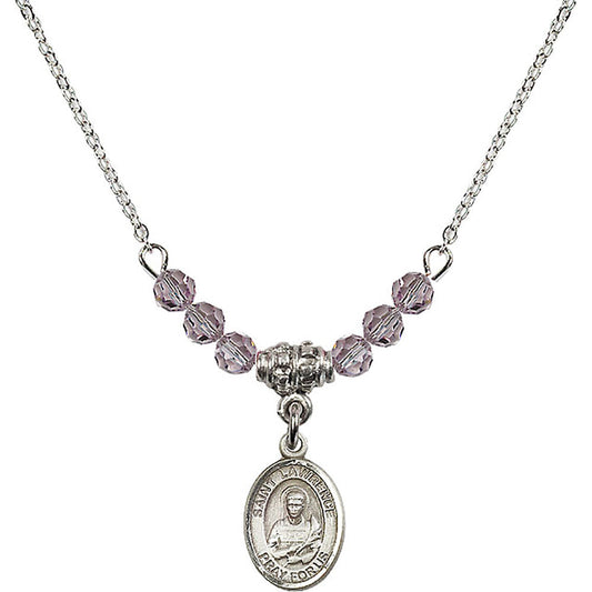 Sterling Silver Saint Lawrence Birthstone Necklace with Light Amethyst Beads - 9063