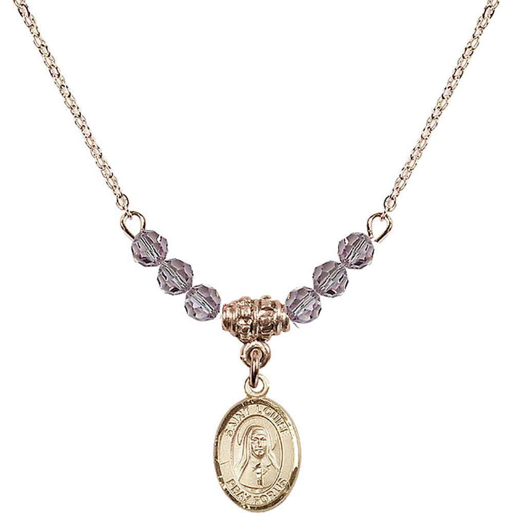 14kt Gold Filled Saint Louise de Marillac Birthstone Necklace with Light Amethyst Beads - 9064