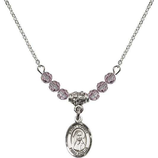 Sterling Silver Saint Louise de Marillac Birthstone Necklace with Light Amethyst Beads - 9064