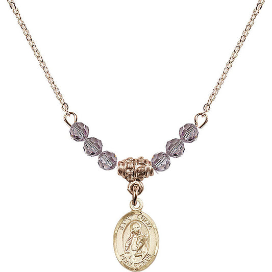 14kt Gold Filled Saint Lucia of Syracuse Birthstone Necklace with Light Amethyst Beads - 9065