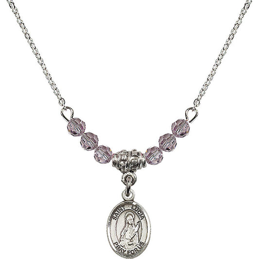 Sterling Silver Saint Lucia of Syracuse Birthstone Necklace with Light Amethyst Beads - 9065