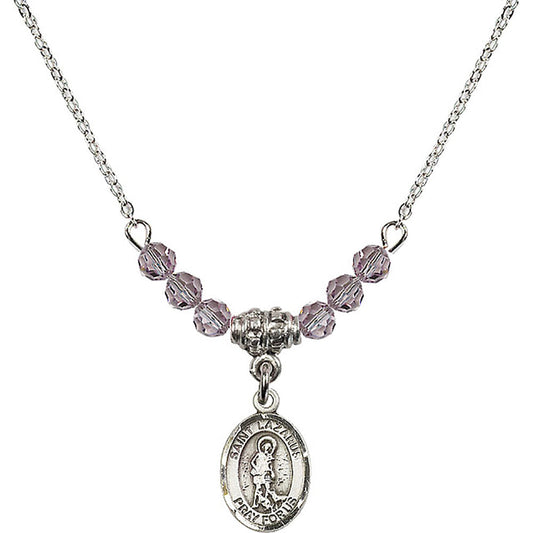 Sterling Silver Saint Lazarus Birthstone Necklace with Light Amethyst Beads - 9066