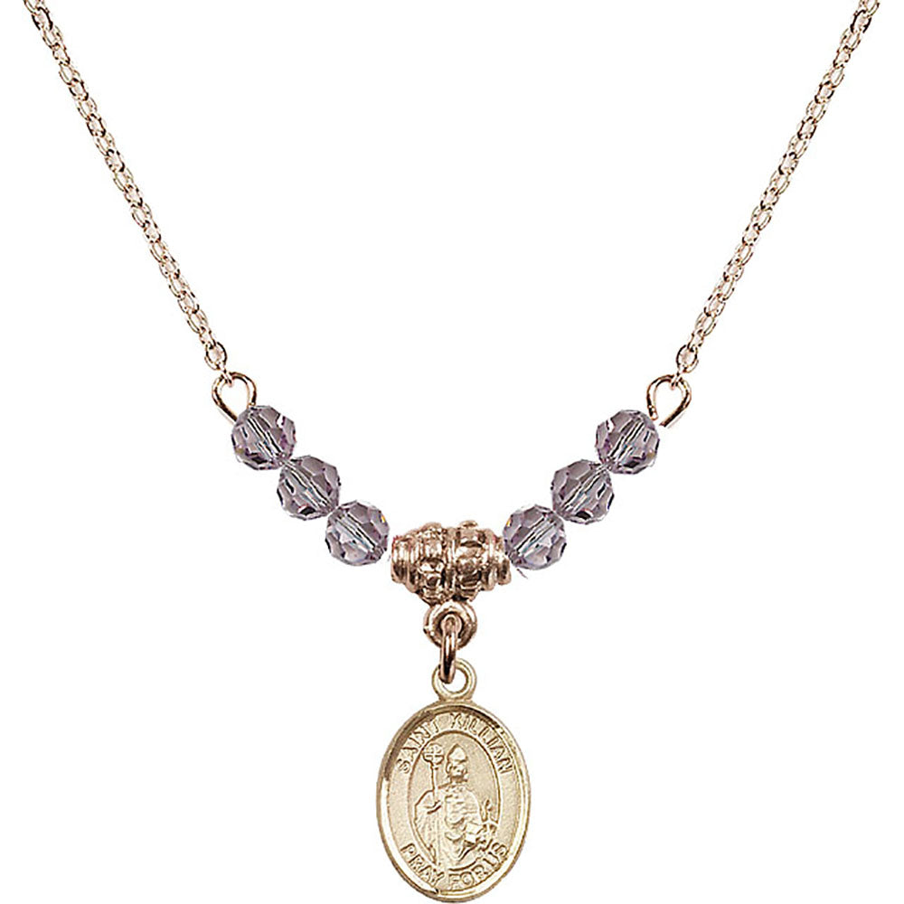 14kt Gold Filled Saint Kilian Birthstone Necklace with Light Amethyst Beads - 9067