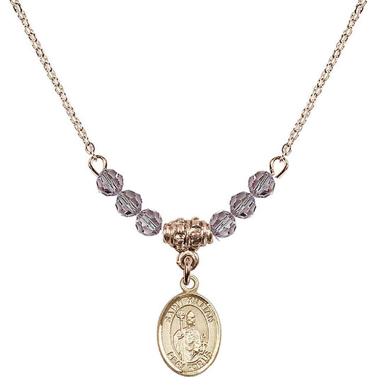 14kt Gold Filled Saint Kilian Birthstone Necklace with Light Amethyst Beads - 9067