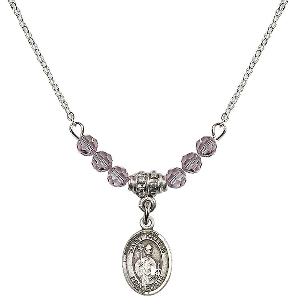Sterling Silver Saint Kilian Birthstone Necklace with Light Amethyst Beads - 9067