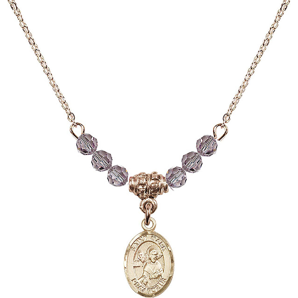 14kt Gold Filled Saint Mark the Evangelist Birthstone Necklace with Light Amethyst Beads - 9070