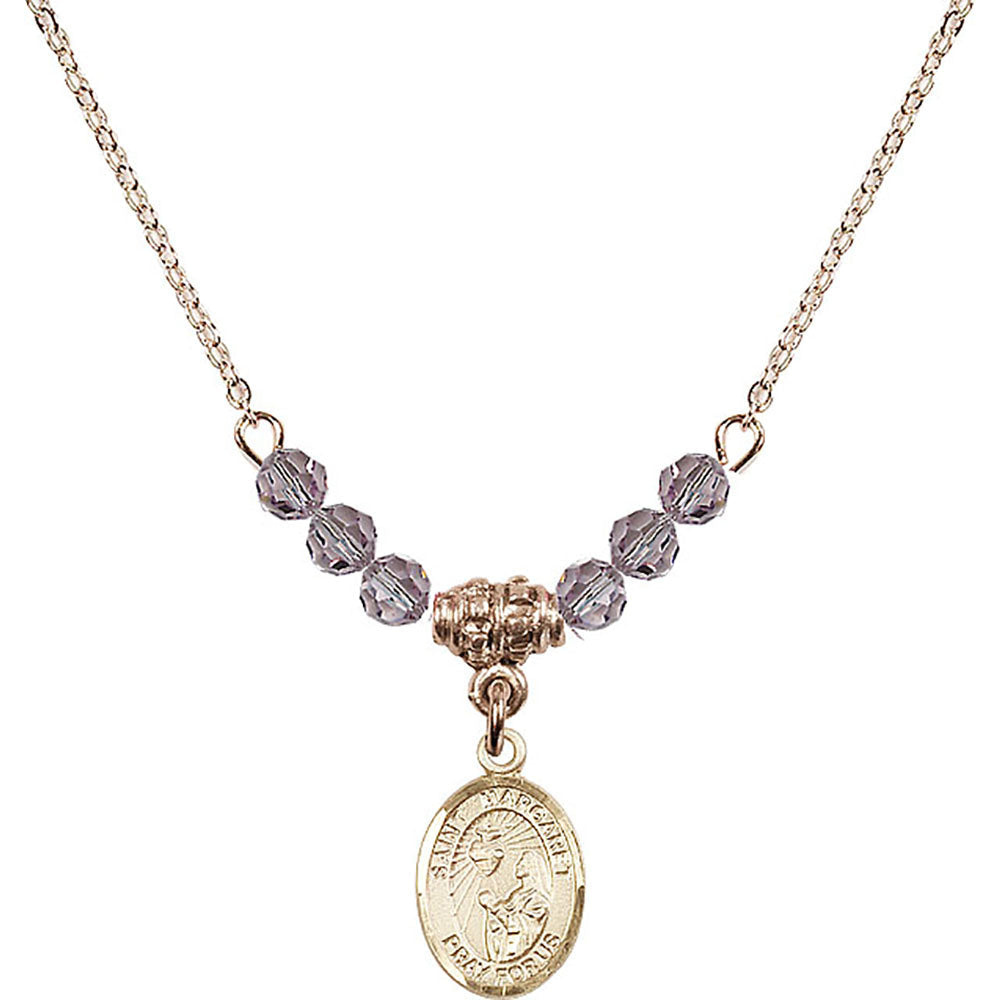 14kt Gold Filled Saint Margaret Mary Alacoque Birthstone Necklace with Light Amethyst Beads - 9072