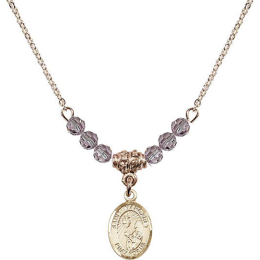 14kt Gold Filled Saint Margaret Mary Alacoque Birthstone Necklace with Light Amethyst Beads - 9072