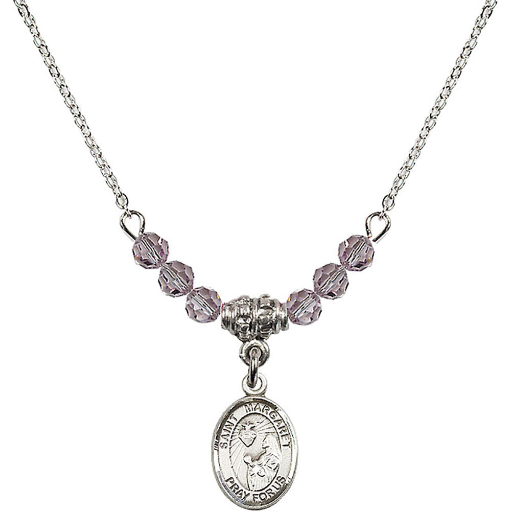 Sterling Silver Saint Margaret Mary Alacoque Birthstone Necklace with Light Amethyst Beads - 9072