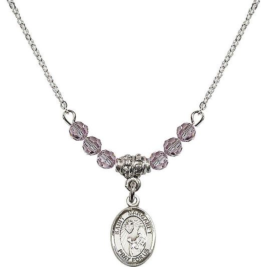 Sterling Silver Saint Margaret Mary Alacoque Birthstone Necklace with Light Amethyst Beads - 9072