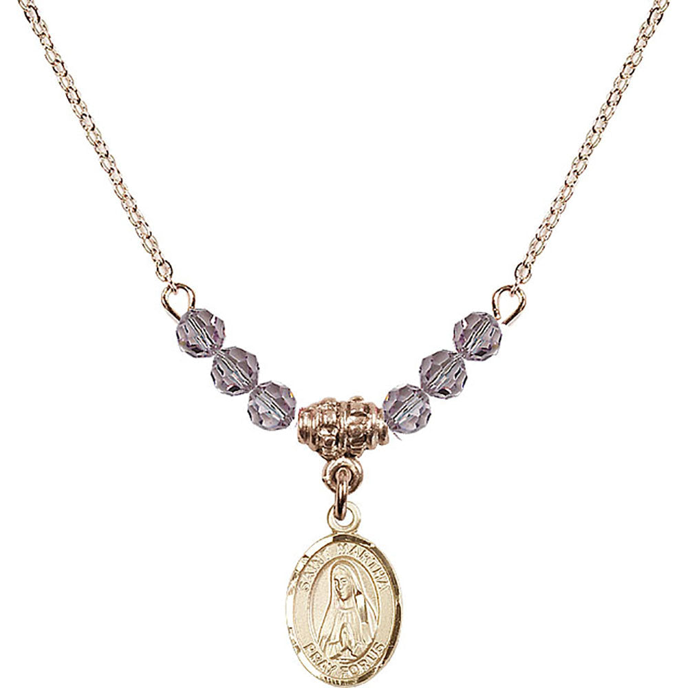 14kt Gold Filled Saint Martha Birthstone Necklace with Light Amethyst Beads - 9075