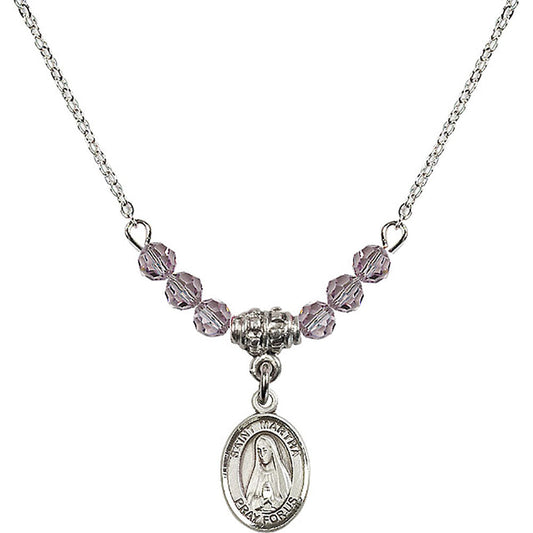 Sterling Silver Saint Martha Birthstone Necklace with Light Amethyst Beads - 9075