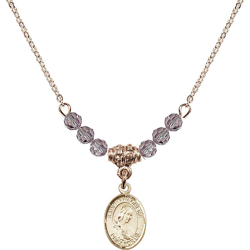 14kt Gold Filled Saint Philomena Birthstone Necklace with Light Amethyst Beads - 9077