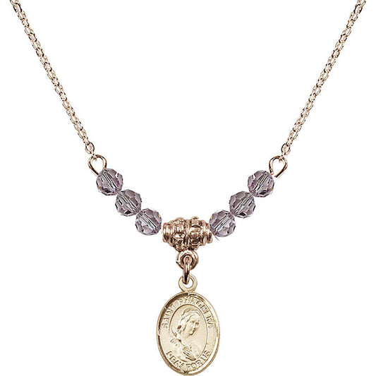 14kt Gold Filled Saint Philomena Birthstone Necklace with Light Amethyst Beads - 9077