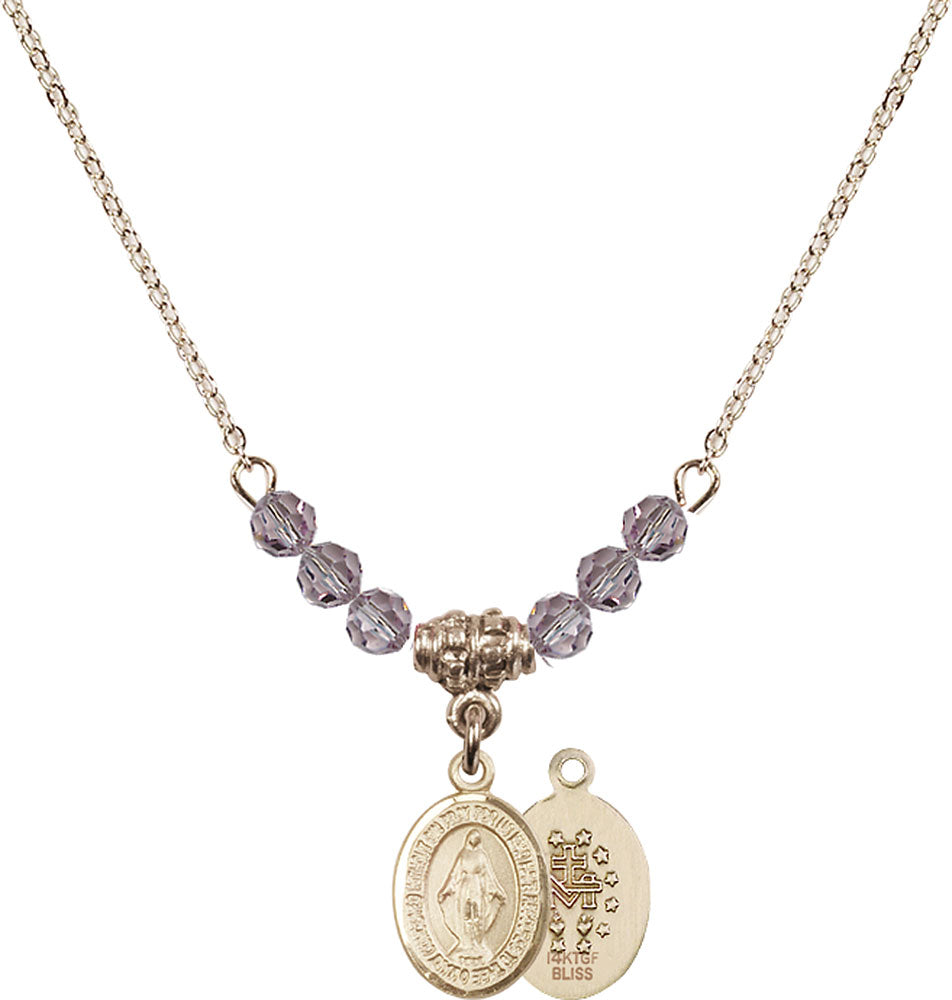 14kt Gold Filled Miraculous Birthstone Necklace with Light Amethyst Beads - 9078