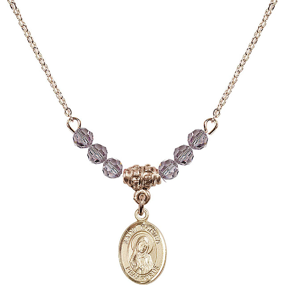 14kt Gold Filled Saint Monica Birthstone Necklace with Light Amethyst Beads - 9079
