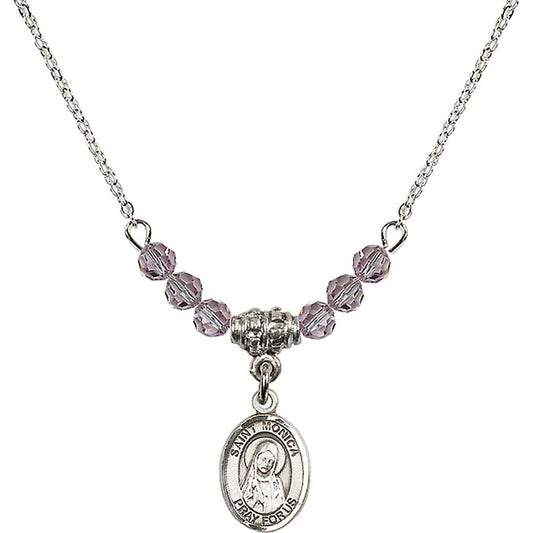 Sterling Silver Saint Monica Birthstone Necklace with Light Amethyst Beads - 9079