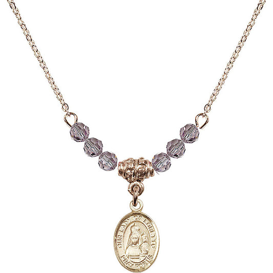 14kt Gold Filled Our Lady of Loretto Birthstone Necklace with Light Amethyst Beads - 9082
