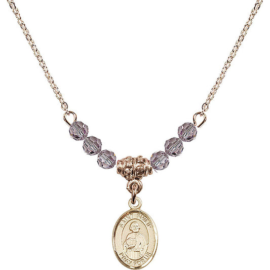 14kt Gold Filled Saint Philip the Apostle Birthstone Necklace with Light Amethyst Beads - 9083