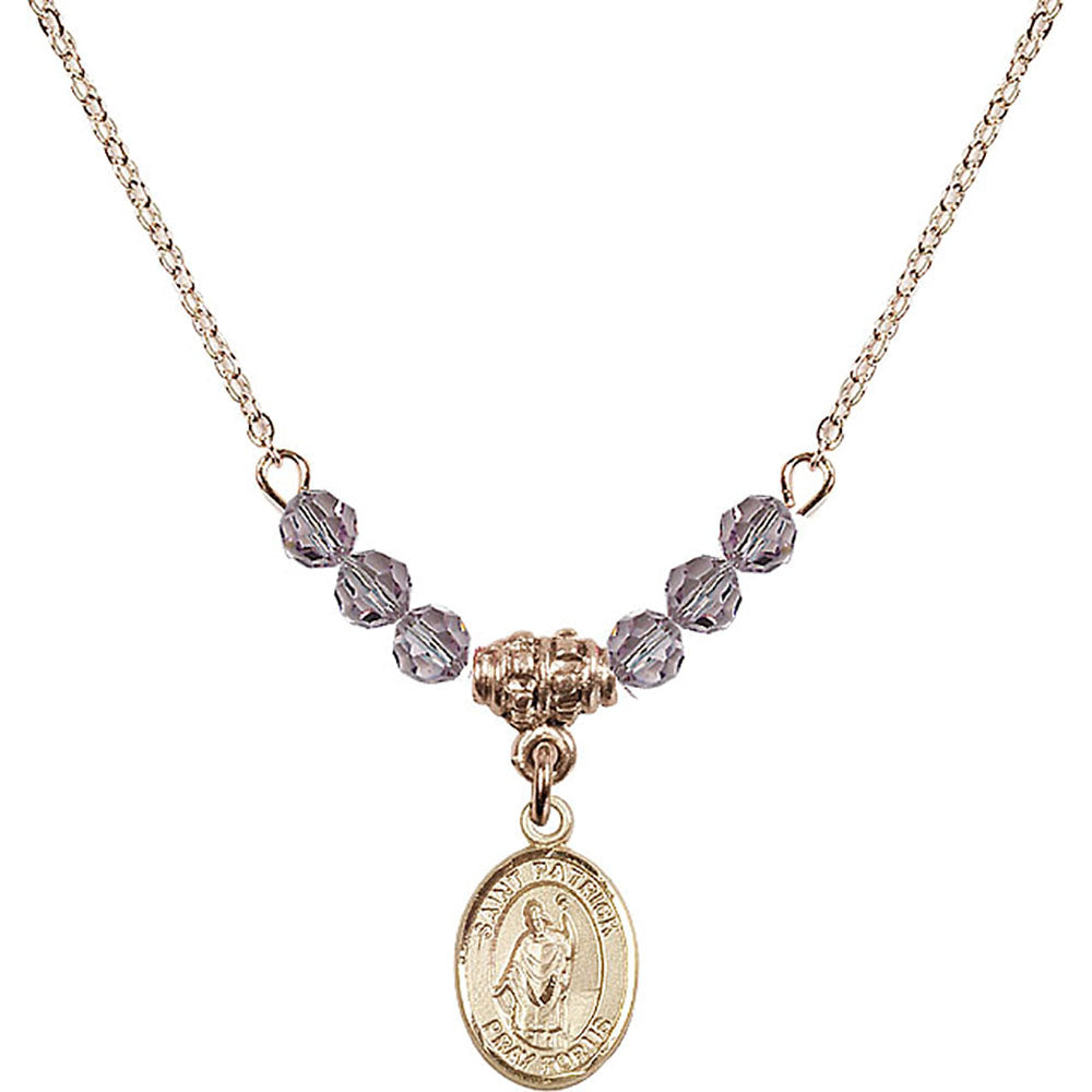 14kt Gold Filled Saint Patrick Birthstone Necklace with Light Amethyst Beads - 9084