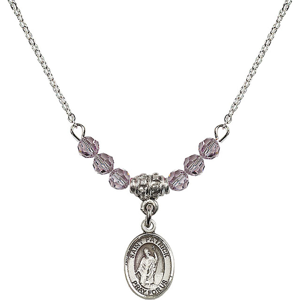 Sterling Silver Saint Patrick Birthstone Necklace with Light Amethyst Beads - 9084