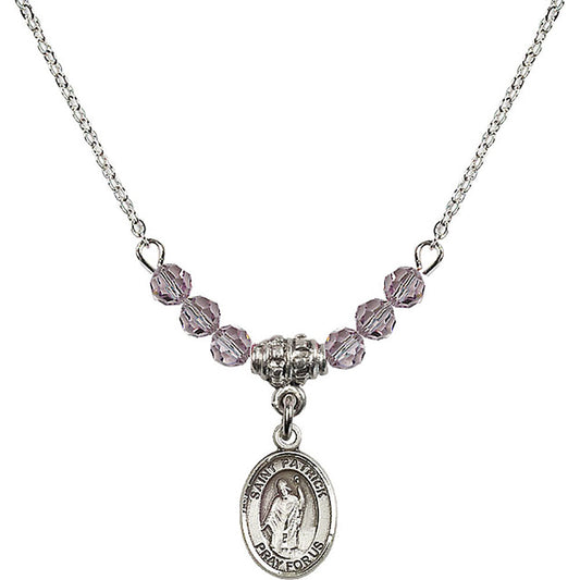 Sterling Silver Saint Patrick Birthstone Necklace with Light Amethyst Beads - 9084