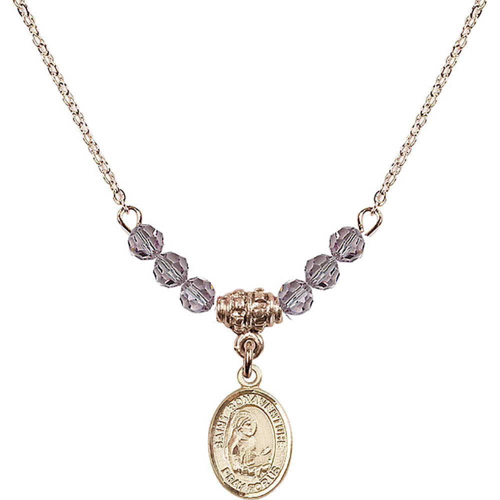 14kt Gold Filled Saint Bonaventure Birthstone Necklace with Light Amethyst Beads - 9085