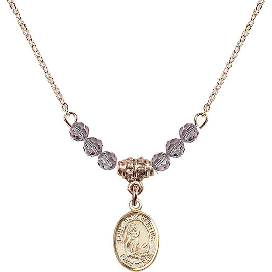 14kt Gold Filled Saint Bonaventure Birthstone Necklace with Light Amethyst Beads - 9085